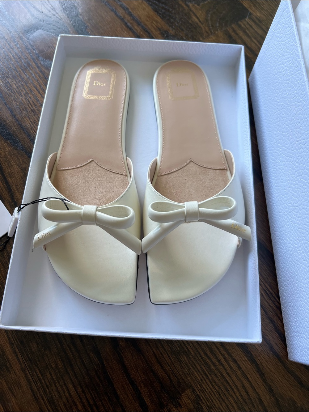 Dior Cream Leather Bow Slide Mules